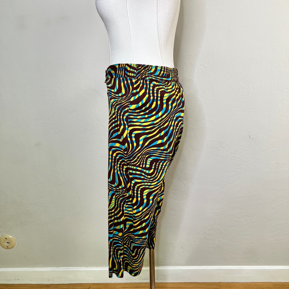Gimaguas Pants Psychedelic Swirl Print Women Size L Brown Blue Yellow Cut Off - Picture 4 of 12